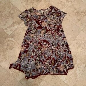 Silence + Noise burgundy and Blue paisley dress